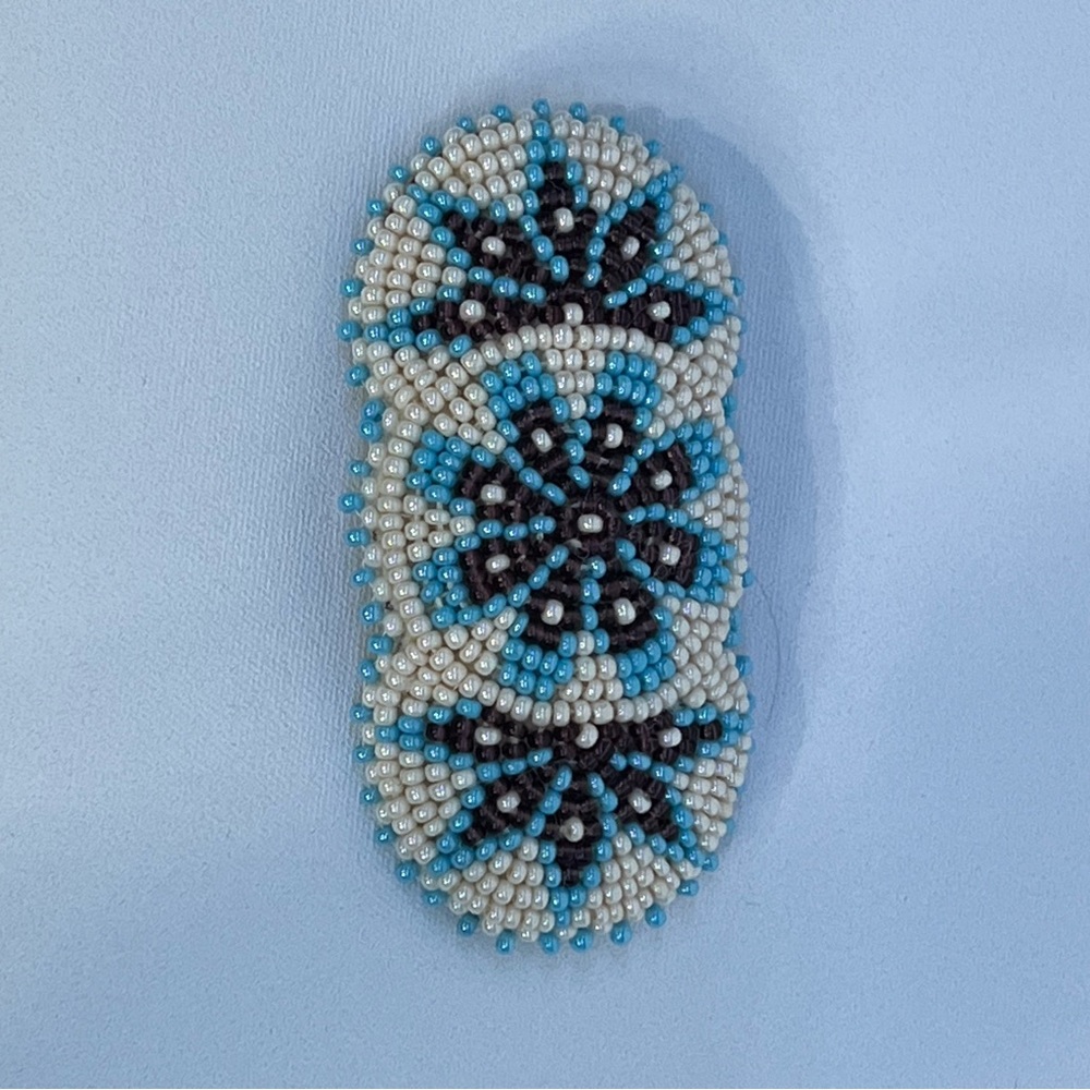 Handmade Alaska Native Beaded Barrette with white/blue/maroon beads